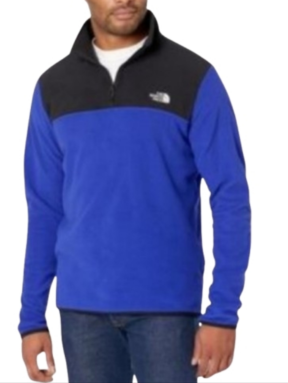 The North Face Quarter Zip Fleece Mens Medium Blue Black Pullover Jacket